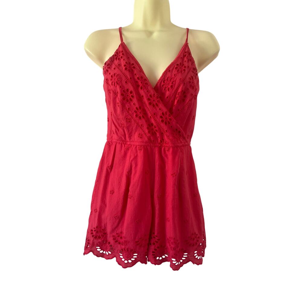 Japna- Coral Floral Eyelet Romper Womens Size Small
